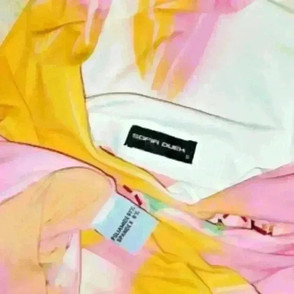 SOFIA DUEX Womans HIGH END Lined PINK and YELLOW Floral STRETCH Print Raceback S - Picture 5 of 5